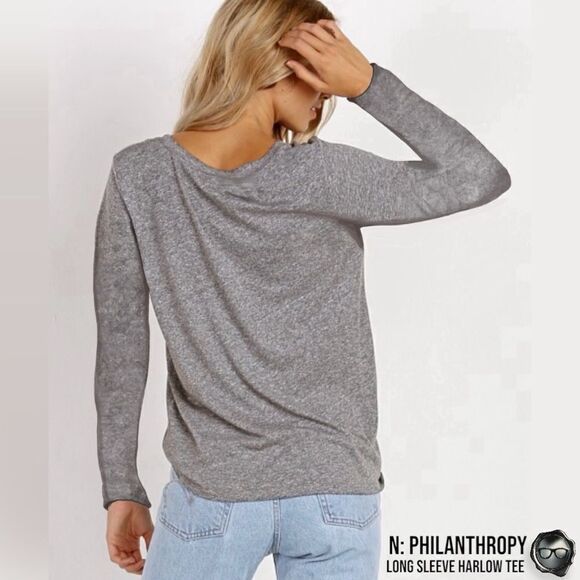 N:PHILANTHROPY LONG SLEEVE HARLOW BFF TEE SHIRT HEATHER GRAY CUT OUT NECK BAND - Picture 6 of 15